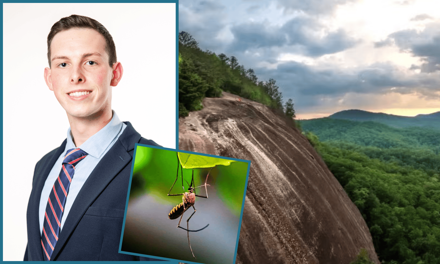 Photo of Silas Durham ’27, a mosquito, and Appalachian North Carolina